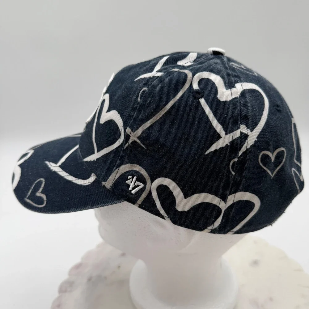 47 Brand New York Yankees Youth Adore Clean Up Hat Navy Blue Heart Print NY Cap